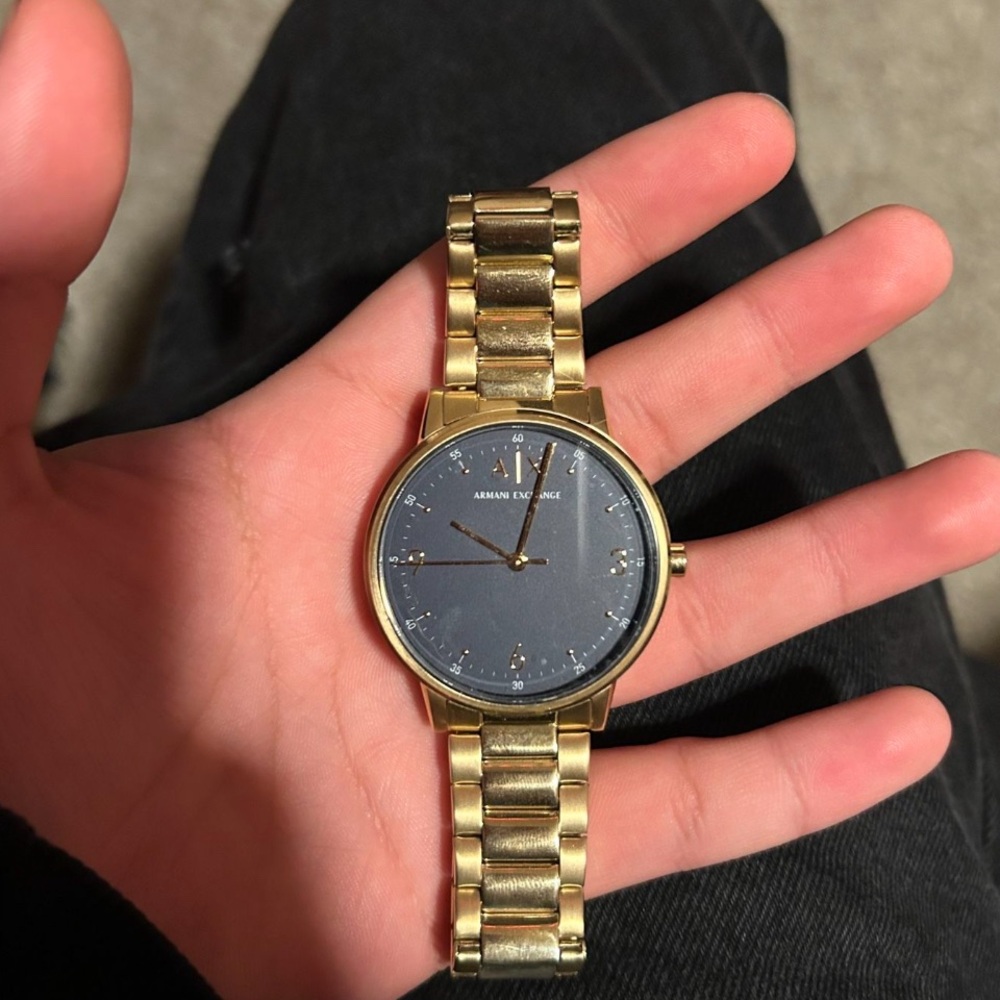 Armani Exchange Gold and Blue Analog Watch Sleek Design